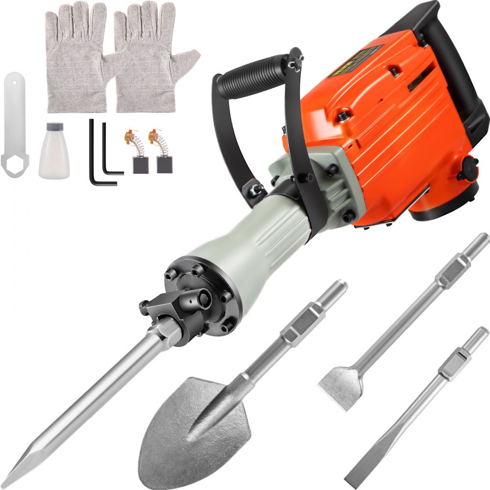 VEVOR Demolition Jack Hammer 3600W Jack Hammer Concrete Breaker 1400 BPM Heavy Duty Electric Jack Hammer 4pcs Chisels Bit w Gloves 360 Swiveling