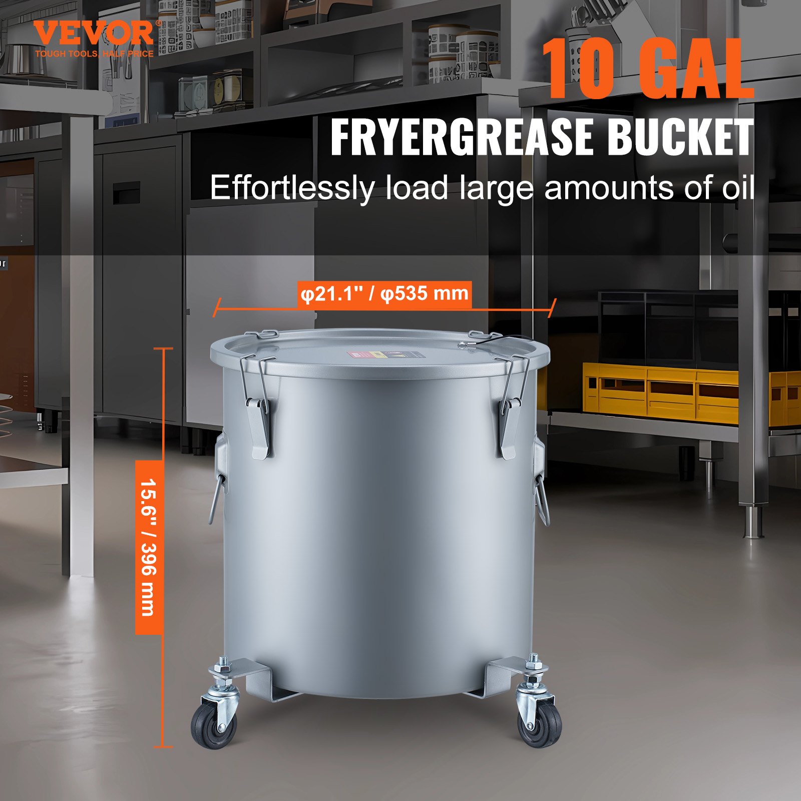 VEVOR Fryer Grease Bucket, 10 Gal Oil Disposal Caddy with Caster Base ...