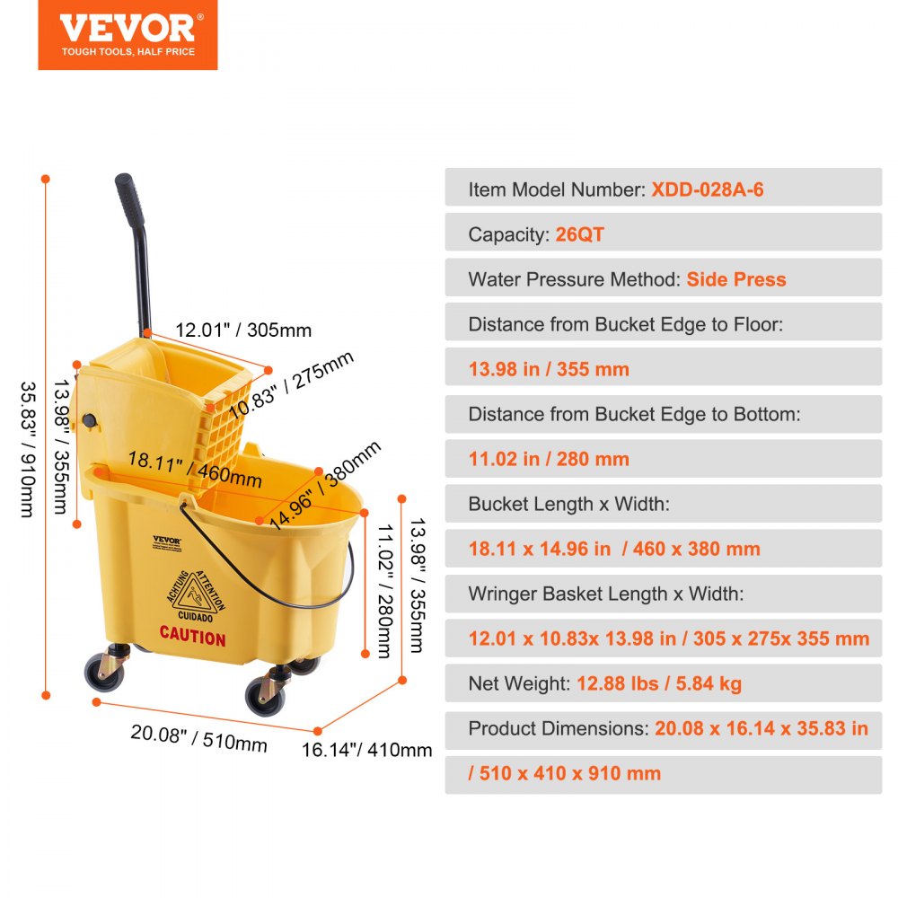 Bucket Hs Code VEVOR Mop Bucket with Wringer, 26 Qt. Commercial Mop Bucket with Side ...