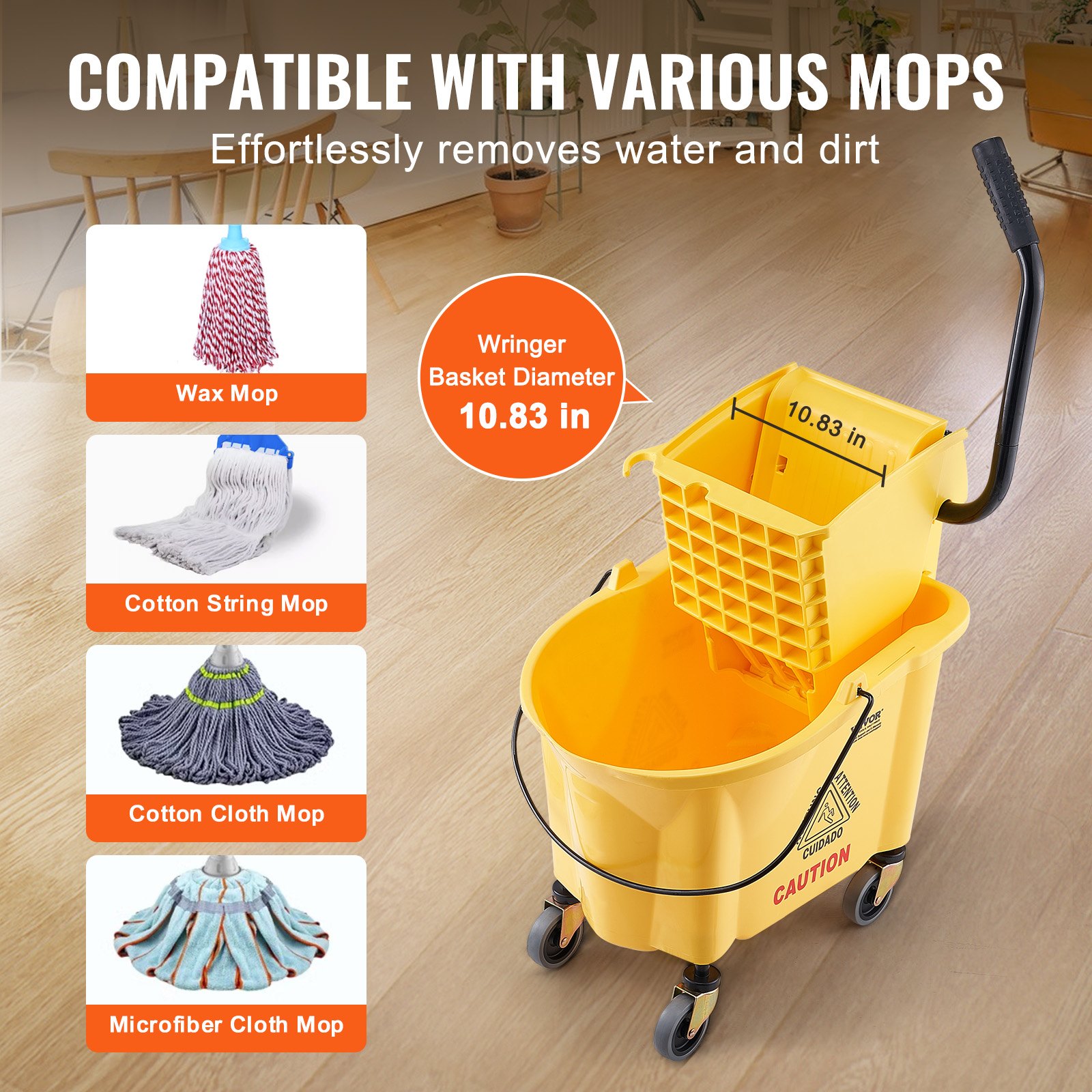 Mop Bucket Riding VEVOR Mop Bucket with Wringer, 26 Qt. Commercial Mop Bucket with Side ...