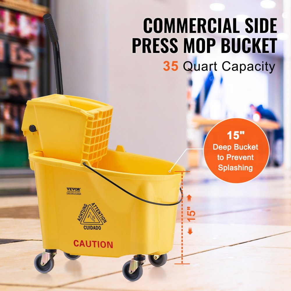 VEVOR Mop Bucket with Wringer, 35 Qt. Commercial Mop Bucket with Side ...