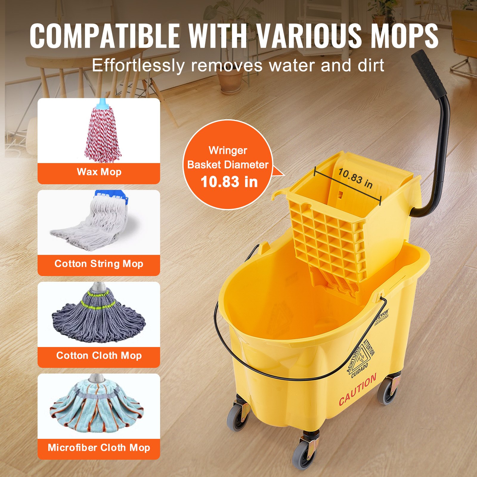 VEVOR Mop Bucket with Wringer, 35 Qt. Commercial Mop Bucket with Side ...