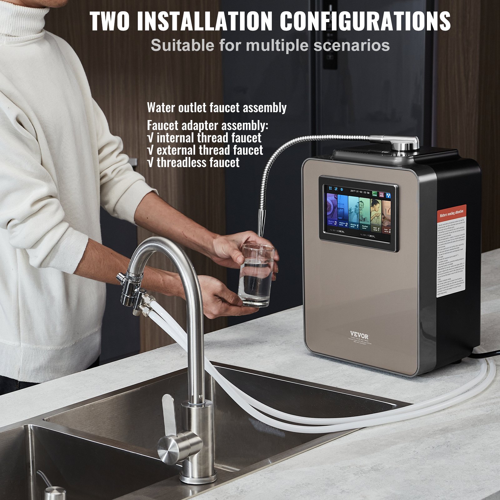 VEVOR Alkaline Water Ionizer Machine, pH 2.5-11.2 Alkaline Acidic ...