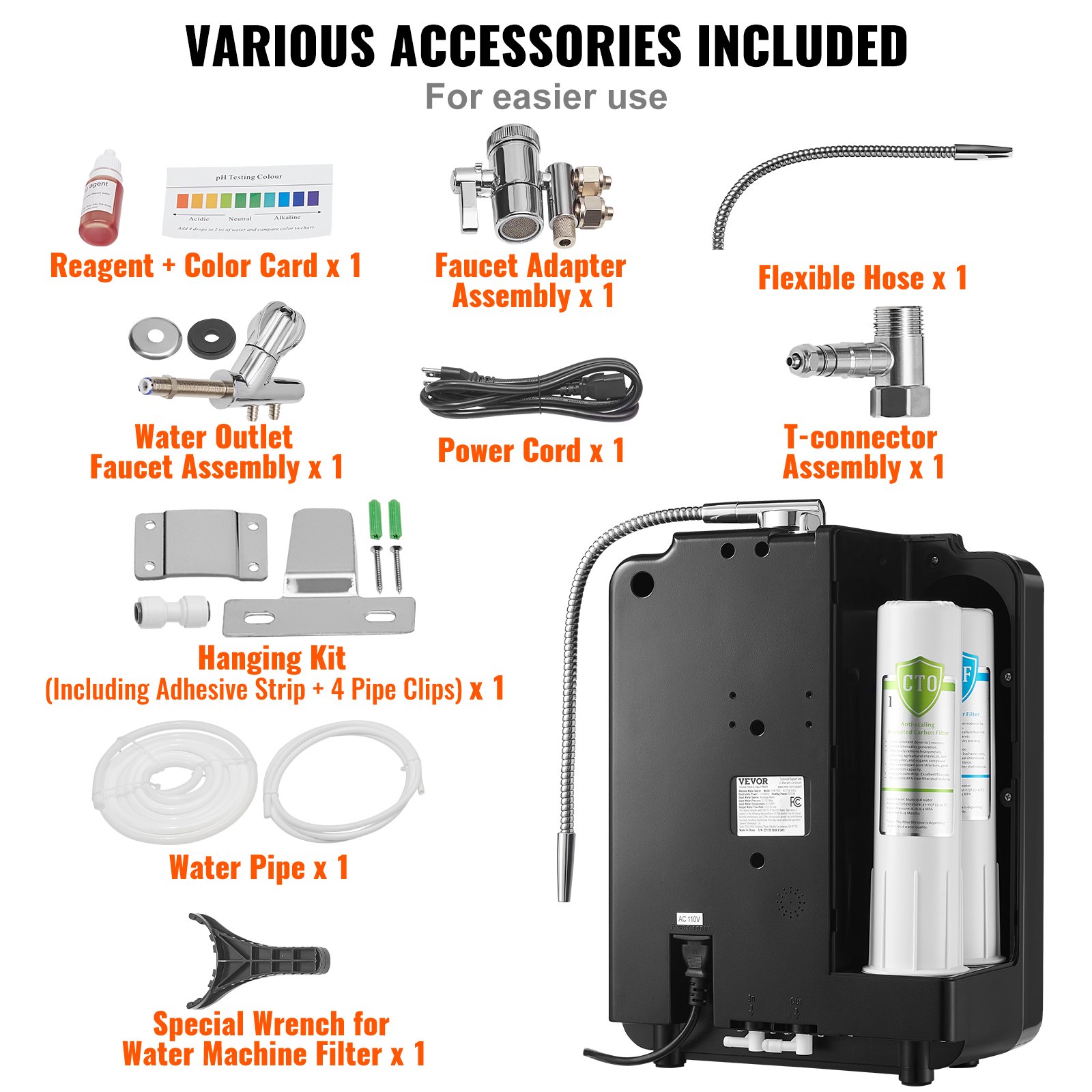 VEVOR Alkaline Water Ionizer Machine, pH 2.5-11.2 Alkaline Acidic ...