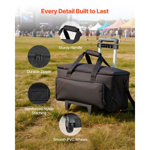 VEVOR DJ Cable Bag – 1680D, 6 Dividers, Wheels, 20×9.4×10.4