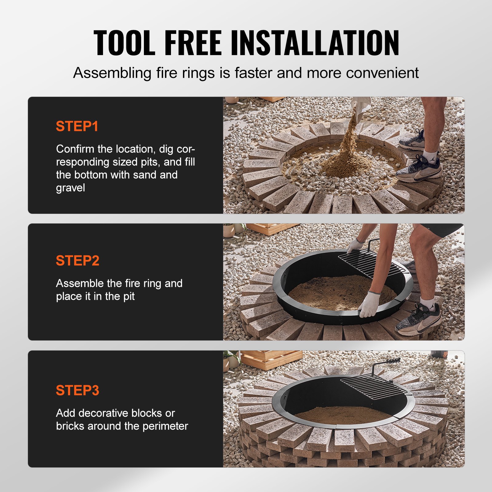 VEVOR Fire Pit Ring, Fire Pit Insert with Barbecue Fire Ring, 35-In ...
