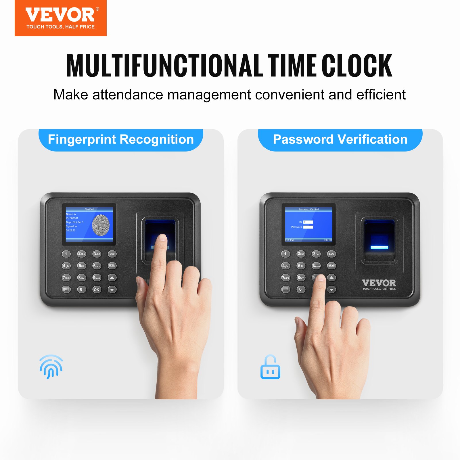 VEVOR Time Clock, Employee Attendance Machine with Fingerprint, and PIN ...