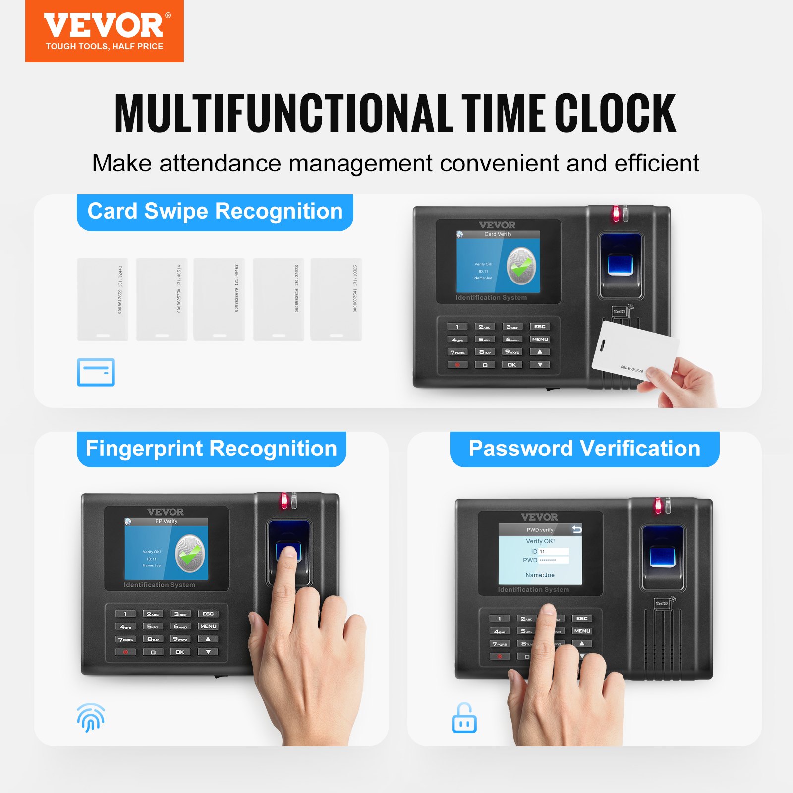 VEVOR Time Clock, Employee Attendance Machine with Fingerprint, RFID ...