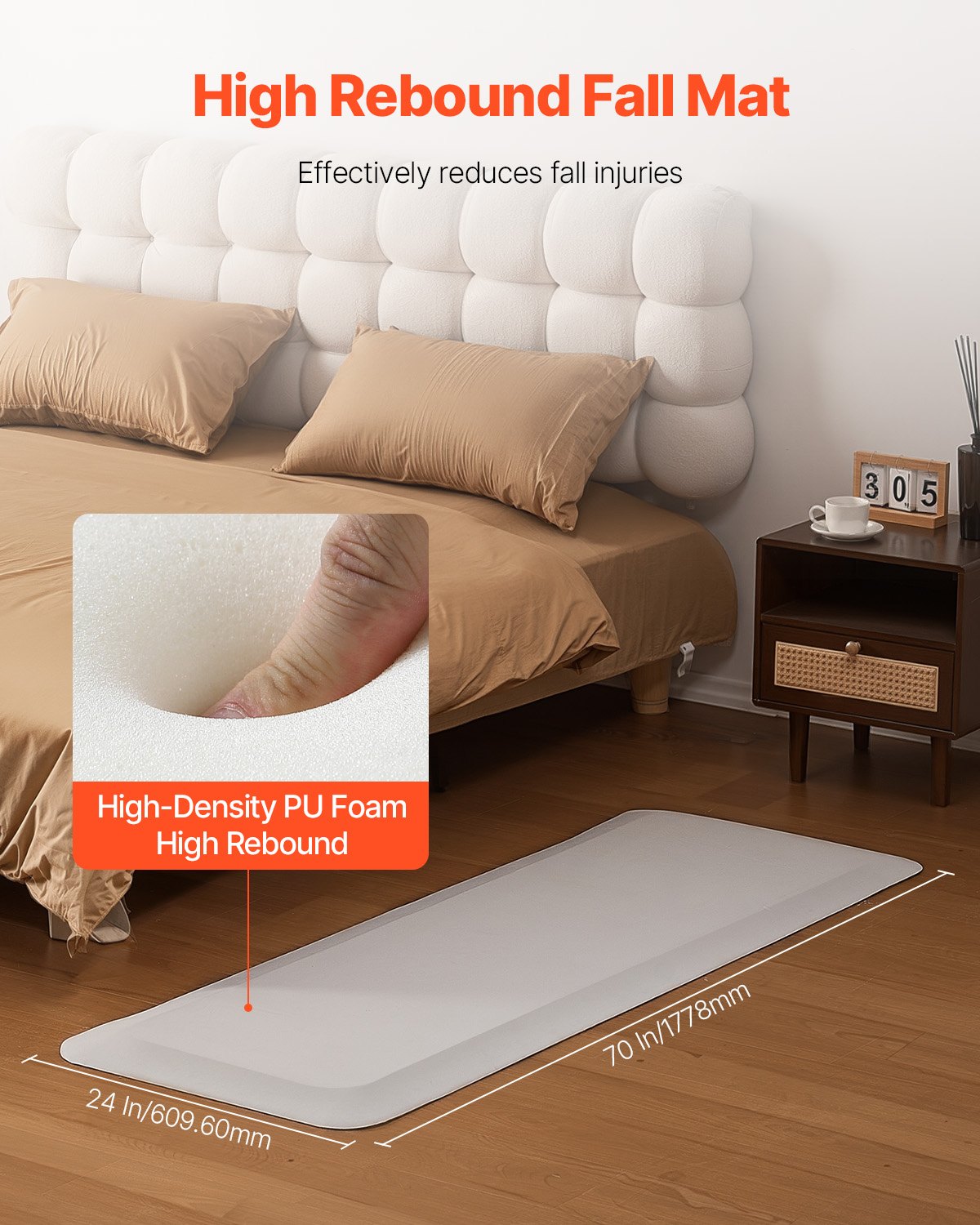 VEVOR Fall Mat for Elderly, 1-inch Thickened Fall Prevention Pad with ...