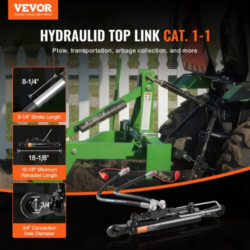 7360LBR/ 26×1、1210 BL/26×2、7360BL/26cm×3 VEVOR Hydraulic Top Link Cat.1-1 (8-1/4 in, 18-1/8~26-3/8 in