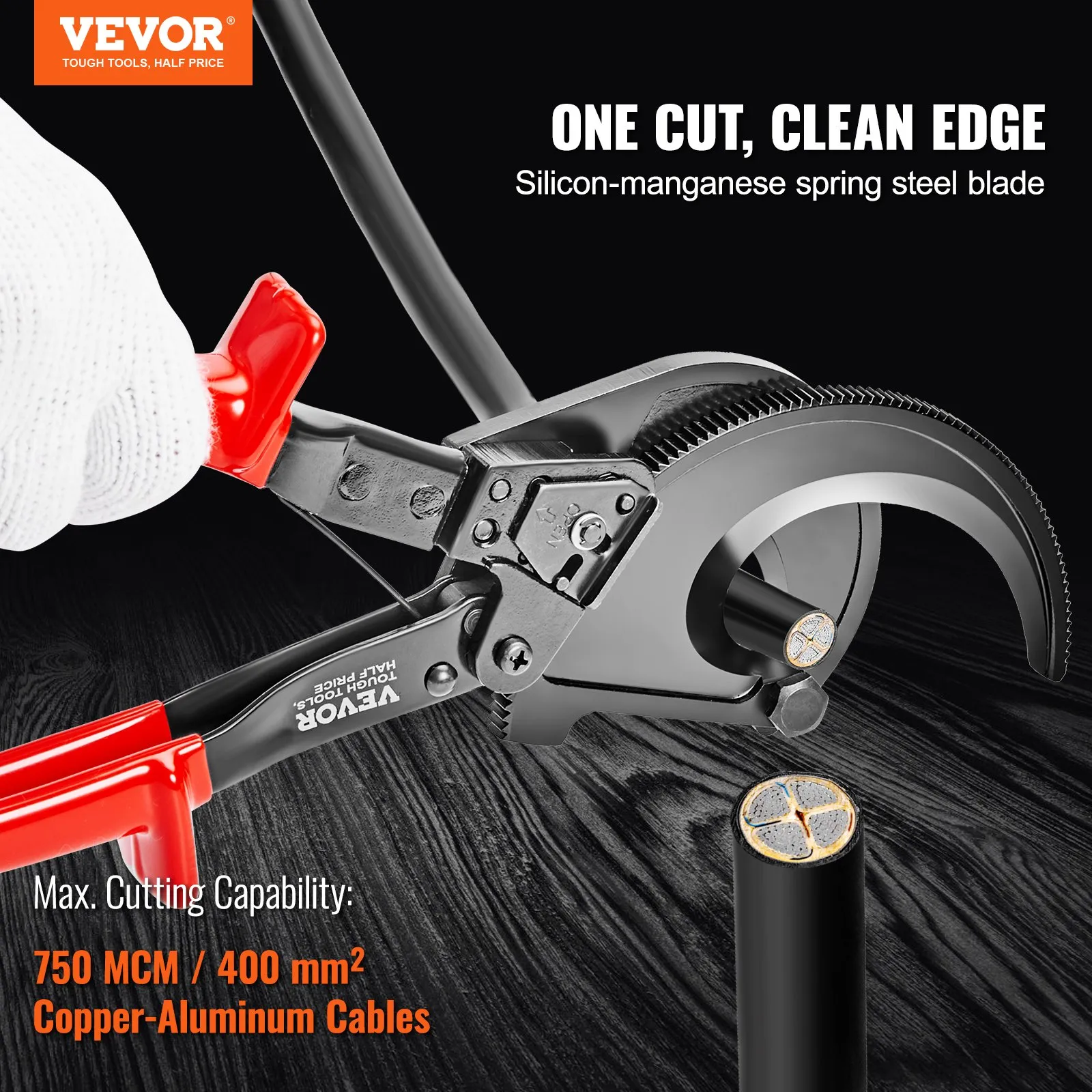 VEVOR Ratcheting Cable Cutter, 11" Wire Cutter Heavy Duty with Gloves