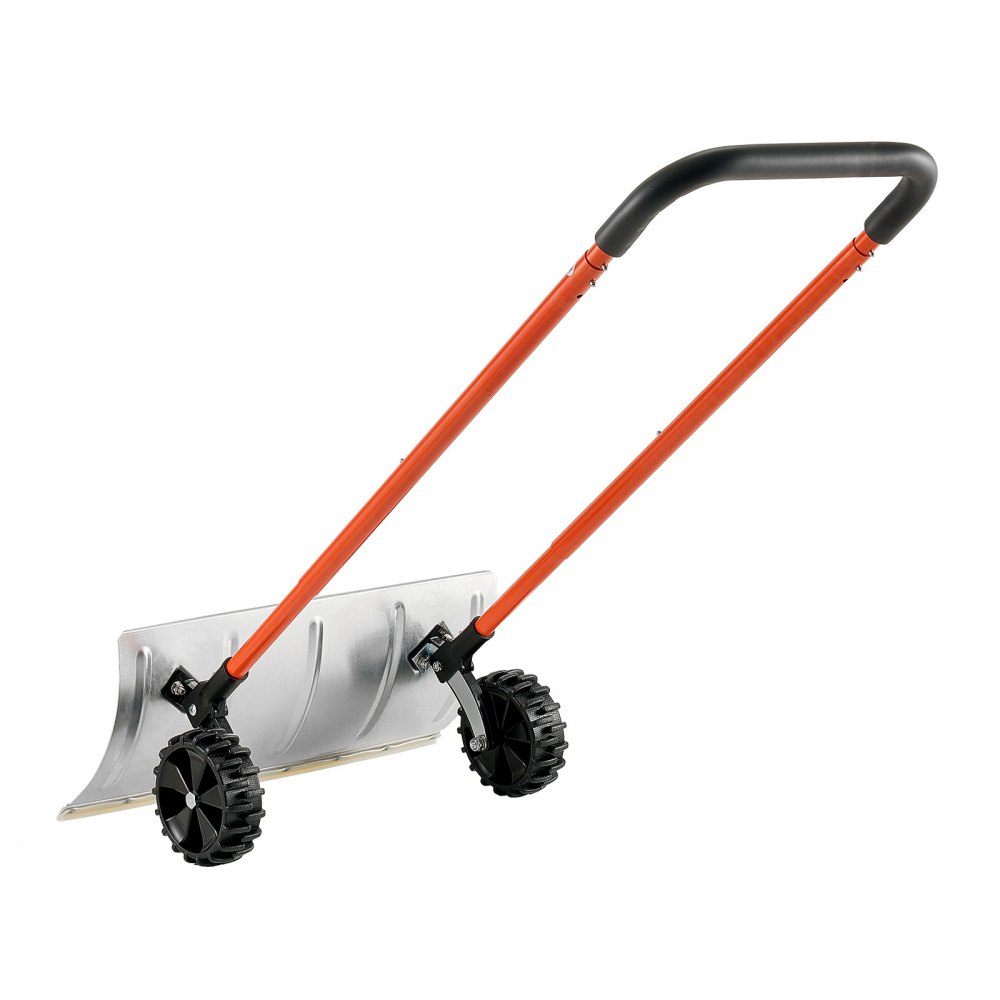 VEVOR Snow Pusher Shovel with Wheels, 37.8 in Wheeled Snowplow Shovel with Bi-Directional Angled Blade & 90° Adjustable Handle, Durable Plastic Winter Shovels, Portable Snow Removal Tool for Driveway