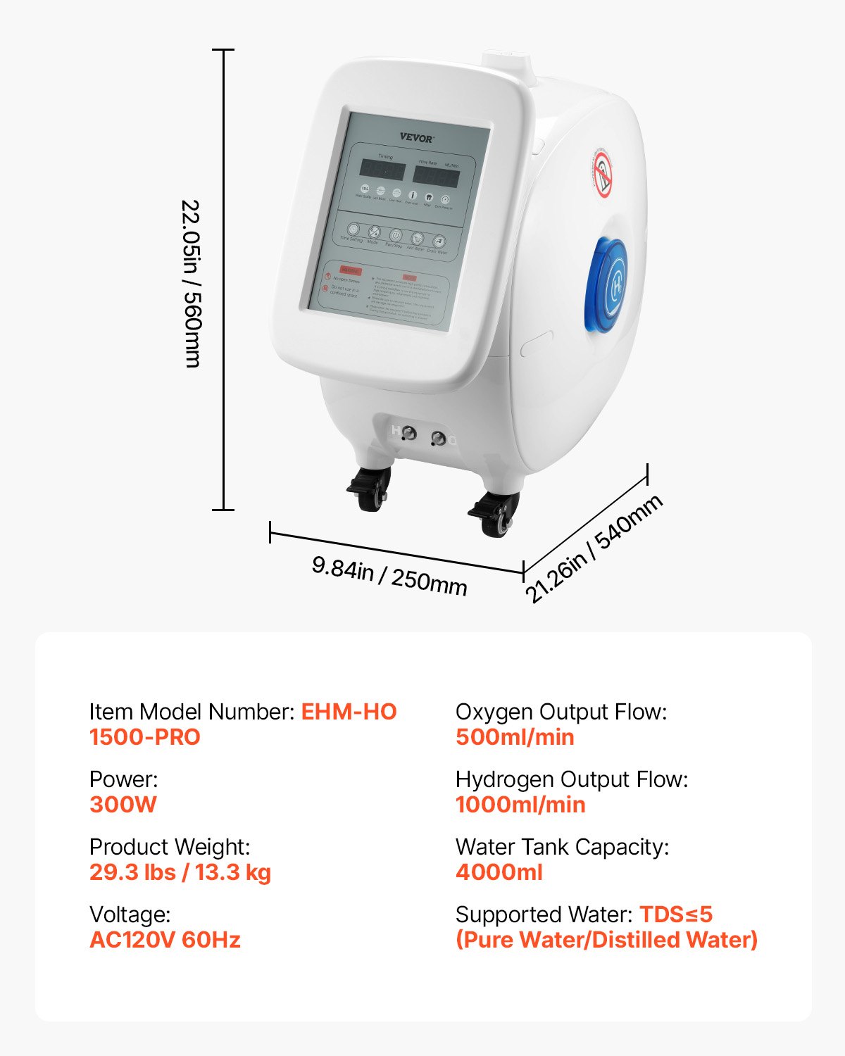 99.99% Purity VEVOR Hydrogen Inhalation Therapy Machine