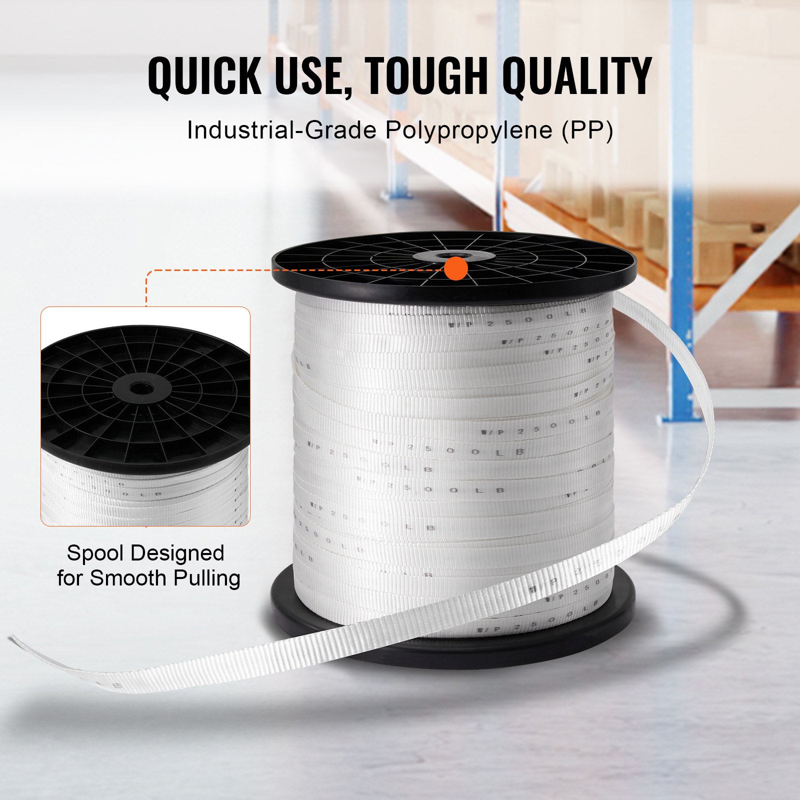 VEVOR Polyester Pull Tape, 1.9 cm x 641 m Mule Tape Flat Rope, 1134 kgf ...