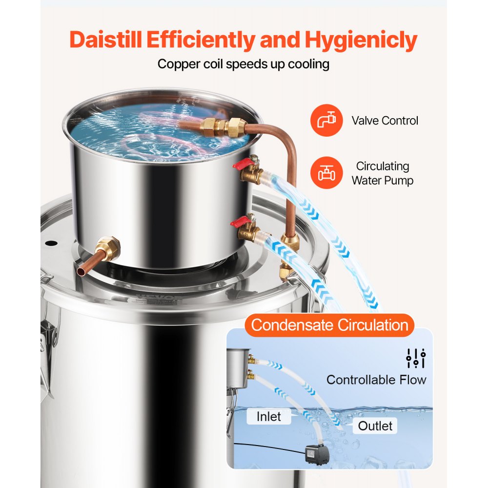 Alkoholový destilační přístroj, nerezová ocelová palírna na alkohol o objemu 5 galonů / 19 l s měděnou cívkou, sada pro domácí vaření piva, rafinaci a fermentaci s teploměrem a čerpadlem, na víno, whisky, brandy, stříbrná - miniatura 5