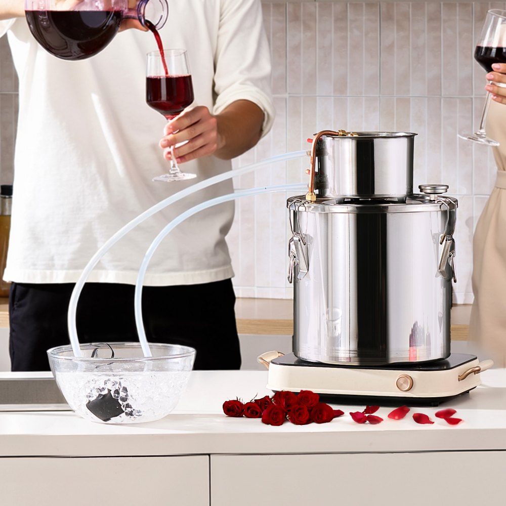 Alkoholový destilační přístroj, nerezová ocelová palírna na alkohol o objemu 5 galonů / 19 l s měděnou cívkou, sada pro domácí vaření piva, rafinaci a fermentaci s teploměrem a čerpadlem, na víno, whisky, brandy, stříbrná - miniatura 9