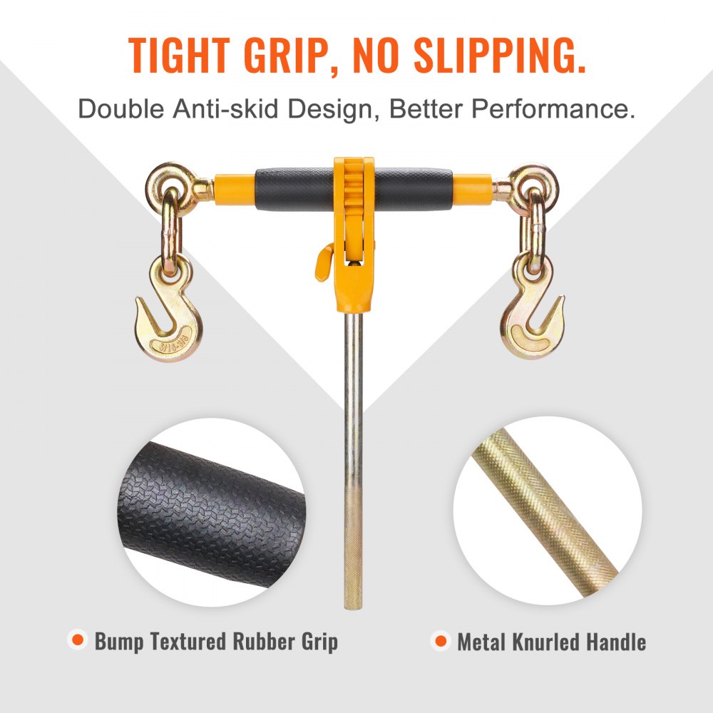 thumbnail image 2 of VEVOR Ratchet Chain Binder Set - 3/8"-1/2", 12000 Lbs Capacity, With Chains, Yellow (2 Sets) 2 of 10