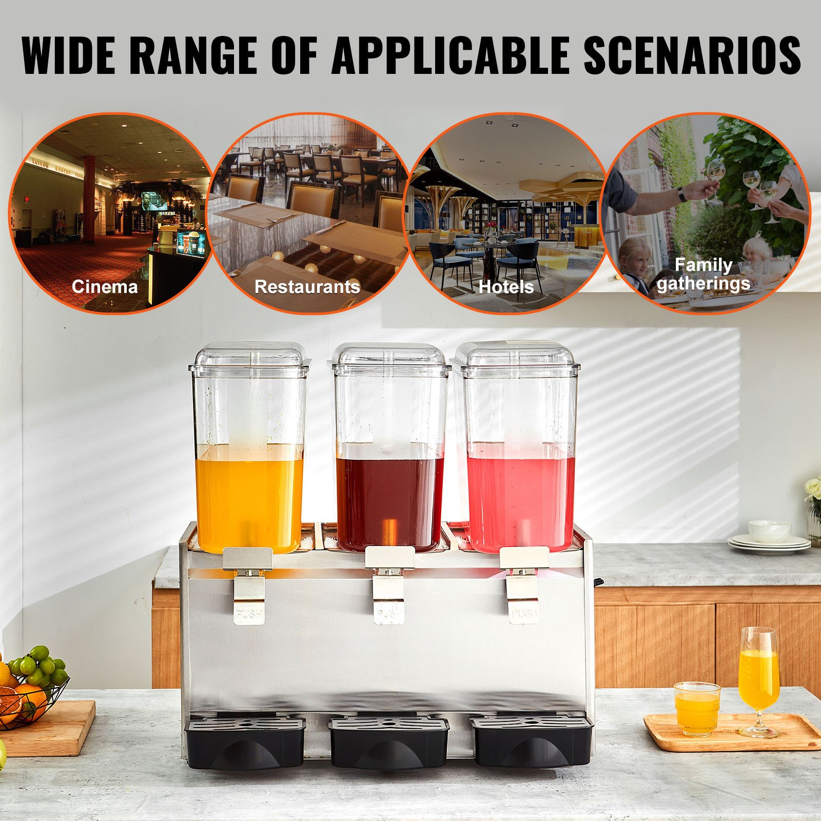 VEVOR Commercial Beverage Dispenser, 20.4 Qt 18L 3 Tanks Ice Tea Drink