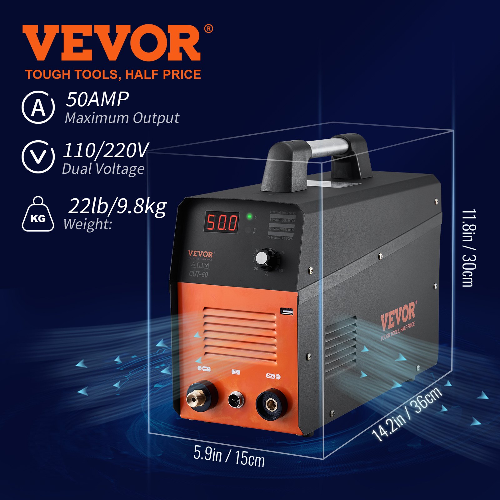 VEVOR Plasma Cutter, 50Amp, Air Cutting Machine with Plasma Torch, 110V