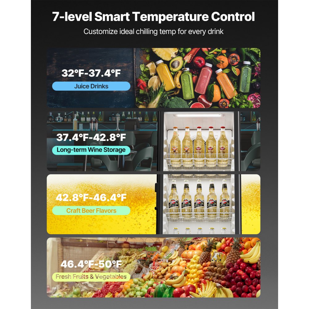 VEVOR Glass Door Refrigerator Commercial — Display Fridge