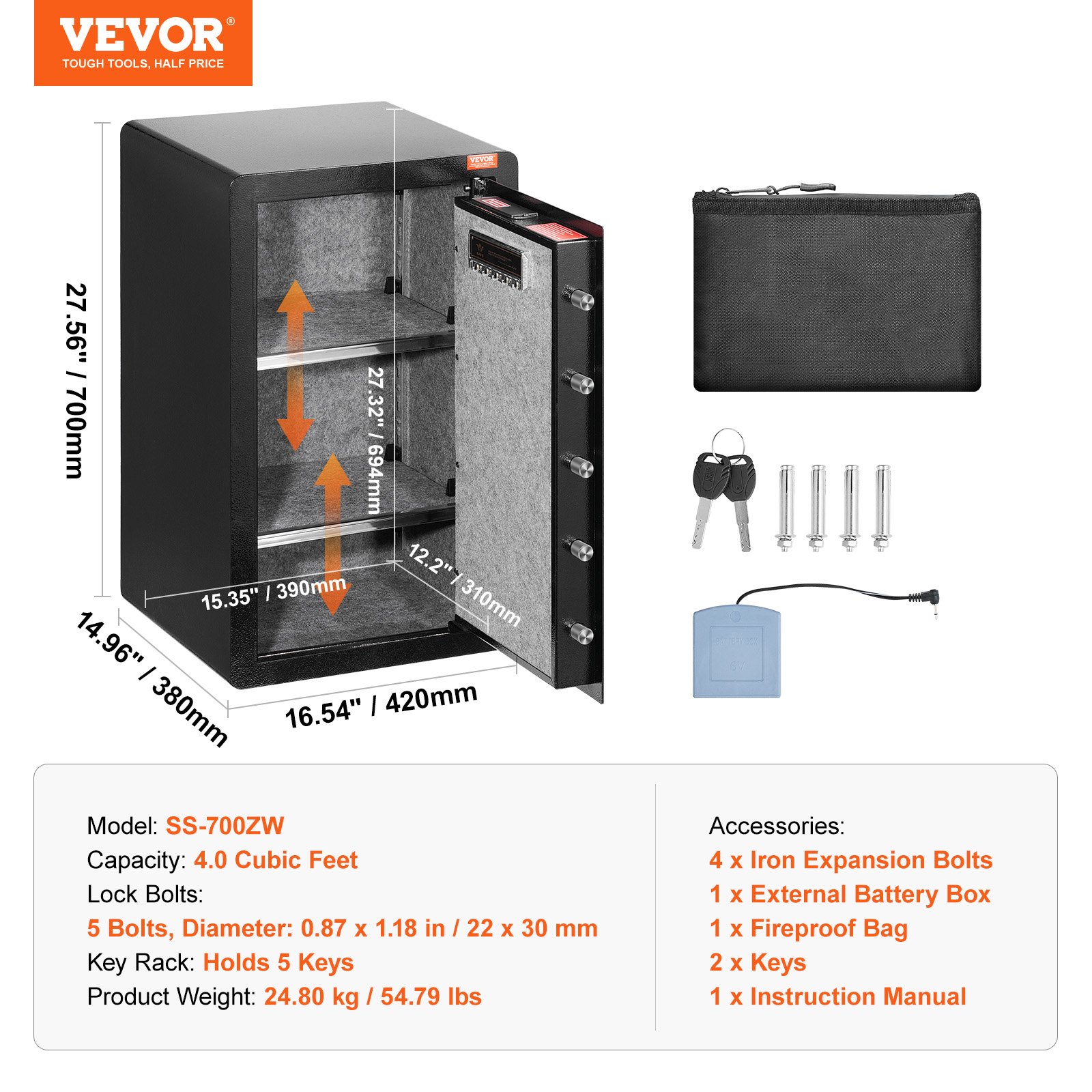 VEVOR Digital Electronic Safe Box – 4.0 cu.ft. 5 Solid Bolts