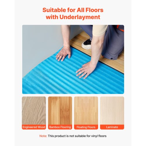 VEVOR Floor Underlayment 400 Sq. Ft – 3mm Laminate Flooring Padding With Attached Vapor Barrier, Soundproofing & Noise Reduction For Vinyl & Wood (2 Rolls X 200 Sq. Ft)