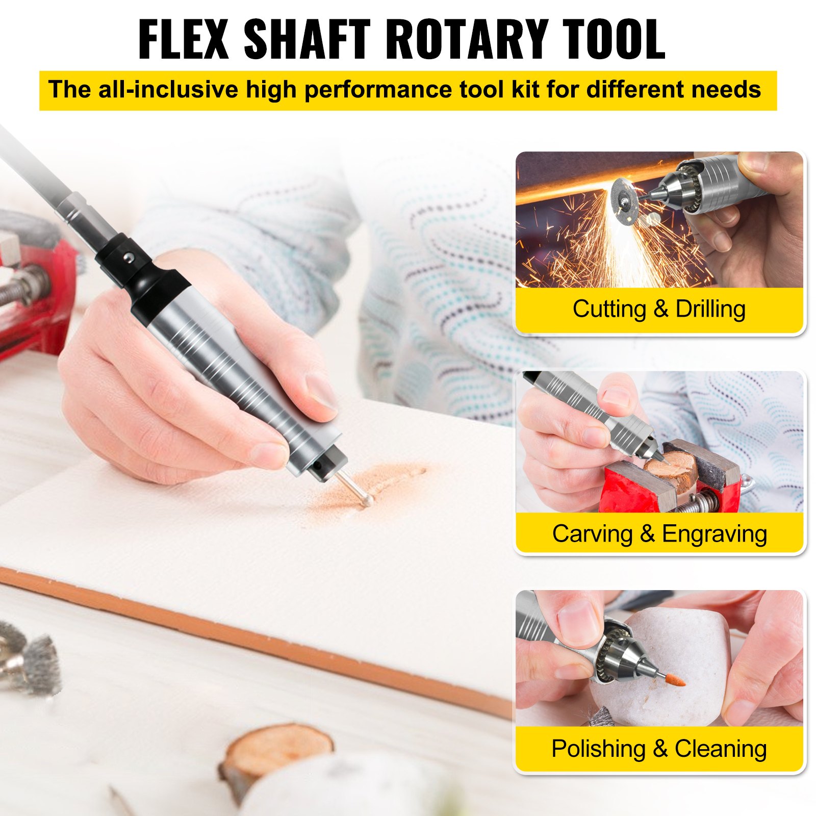 VEVOR Flex Shaft Grinder 380W Rotary Tool 500-23000RPM Rotary Carver ...
