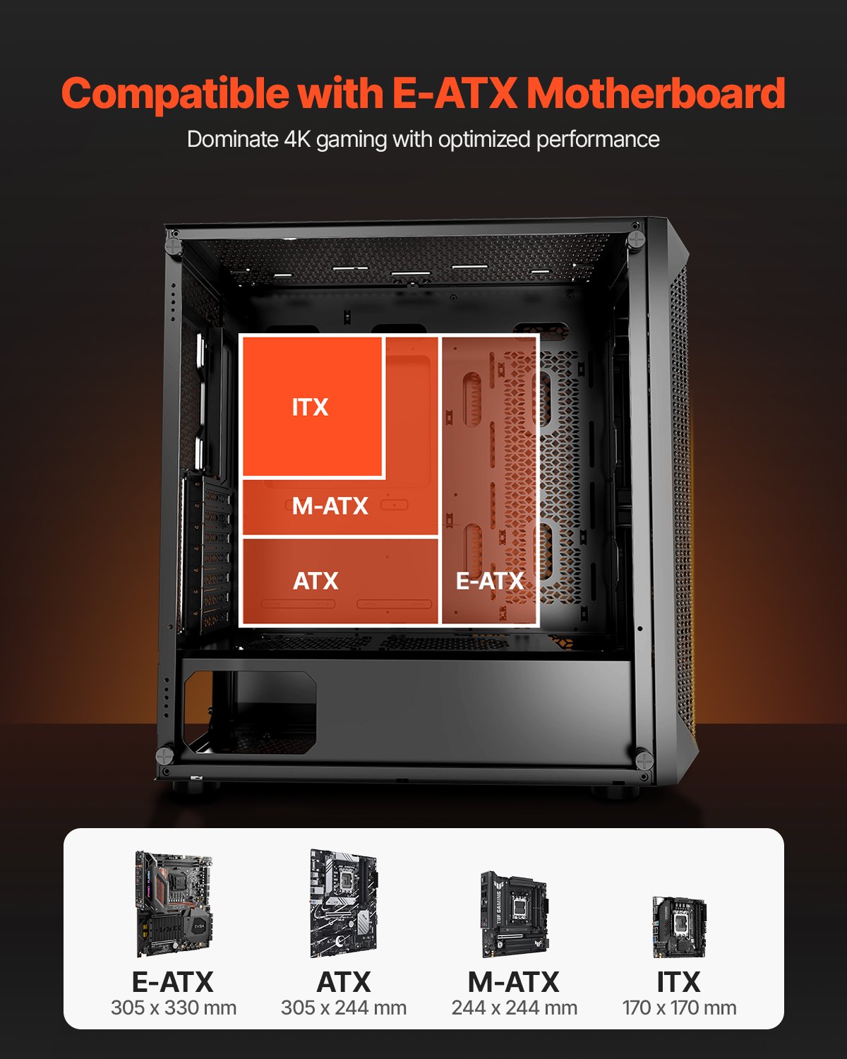 VEVOR ATX Full Tower Computer Case – GPU 410mm, 3 PWM Fans