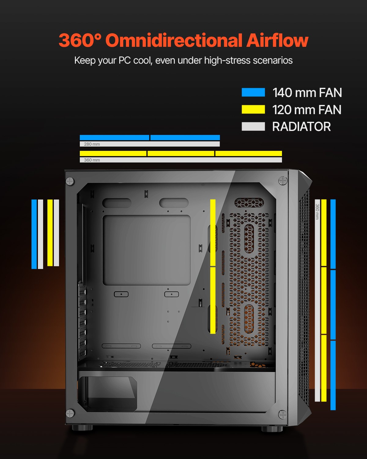VEVOR ATX Full Tower Computer Case – GPU 410mm, 3 PWM Fans
