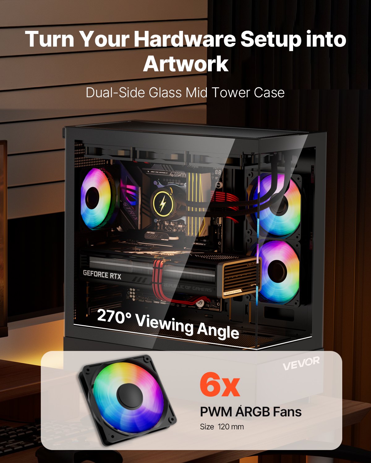 VEVOR PC Gaming Case, Mid-Tower, Computer Case with High-Airflow ...