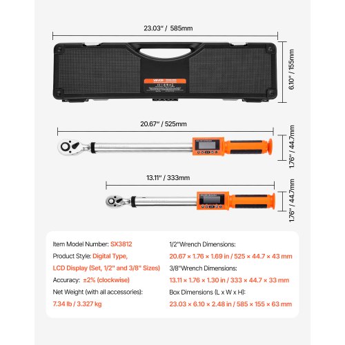VEVOR Electric Torque Wrench: 2Pcs Set With LED Notification