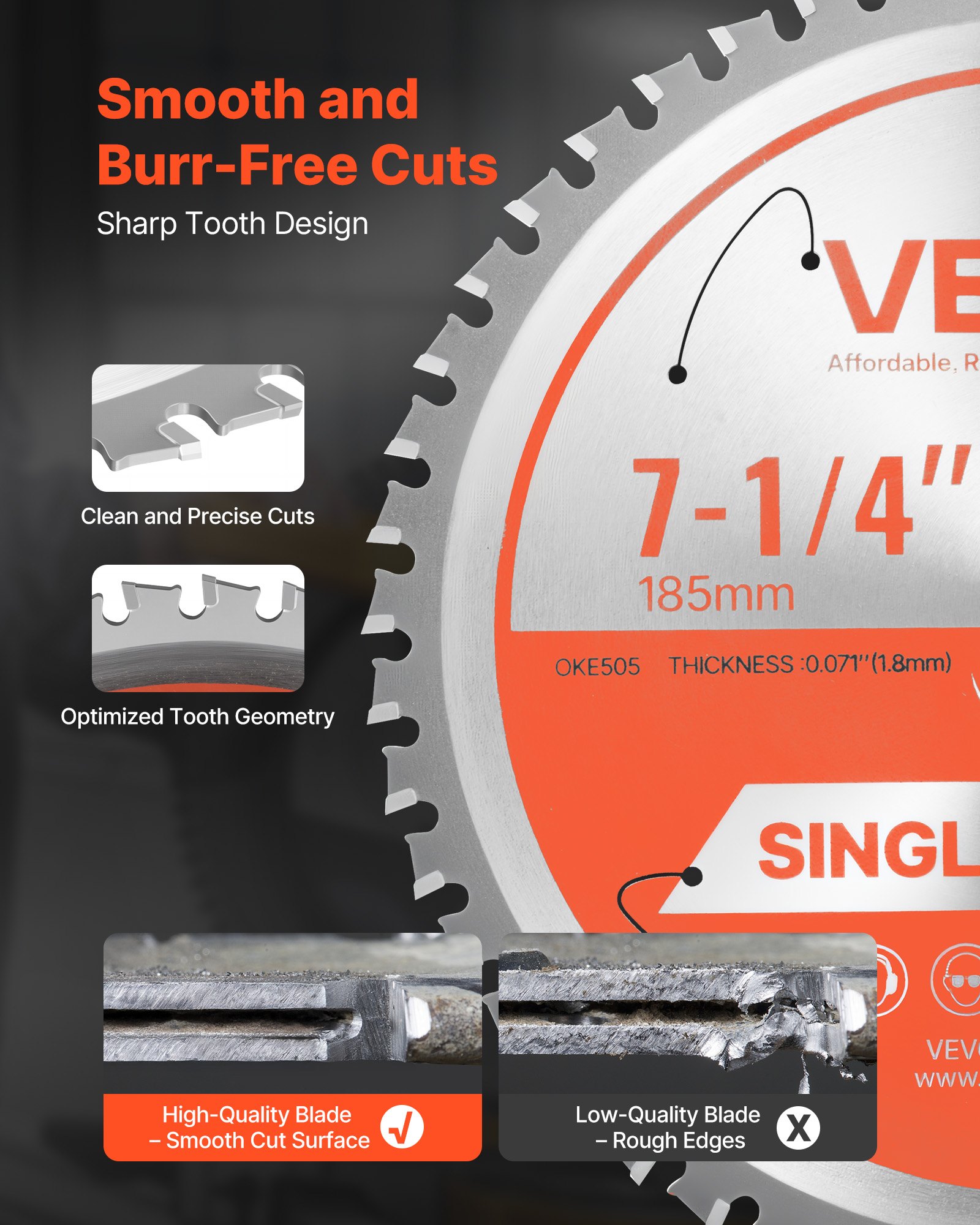 VEVOR Circular Saw Blade, 185 mm Diameter, 48 Sharp Alloy Teeth, 15.875 ...