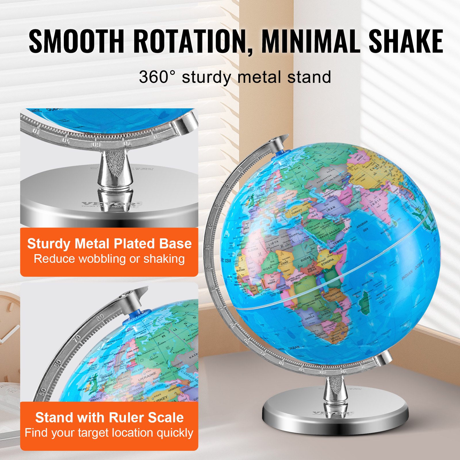 VEVOR Rotating World Globe with Stand, 8 in/203.2 mm, Educational ...