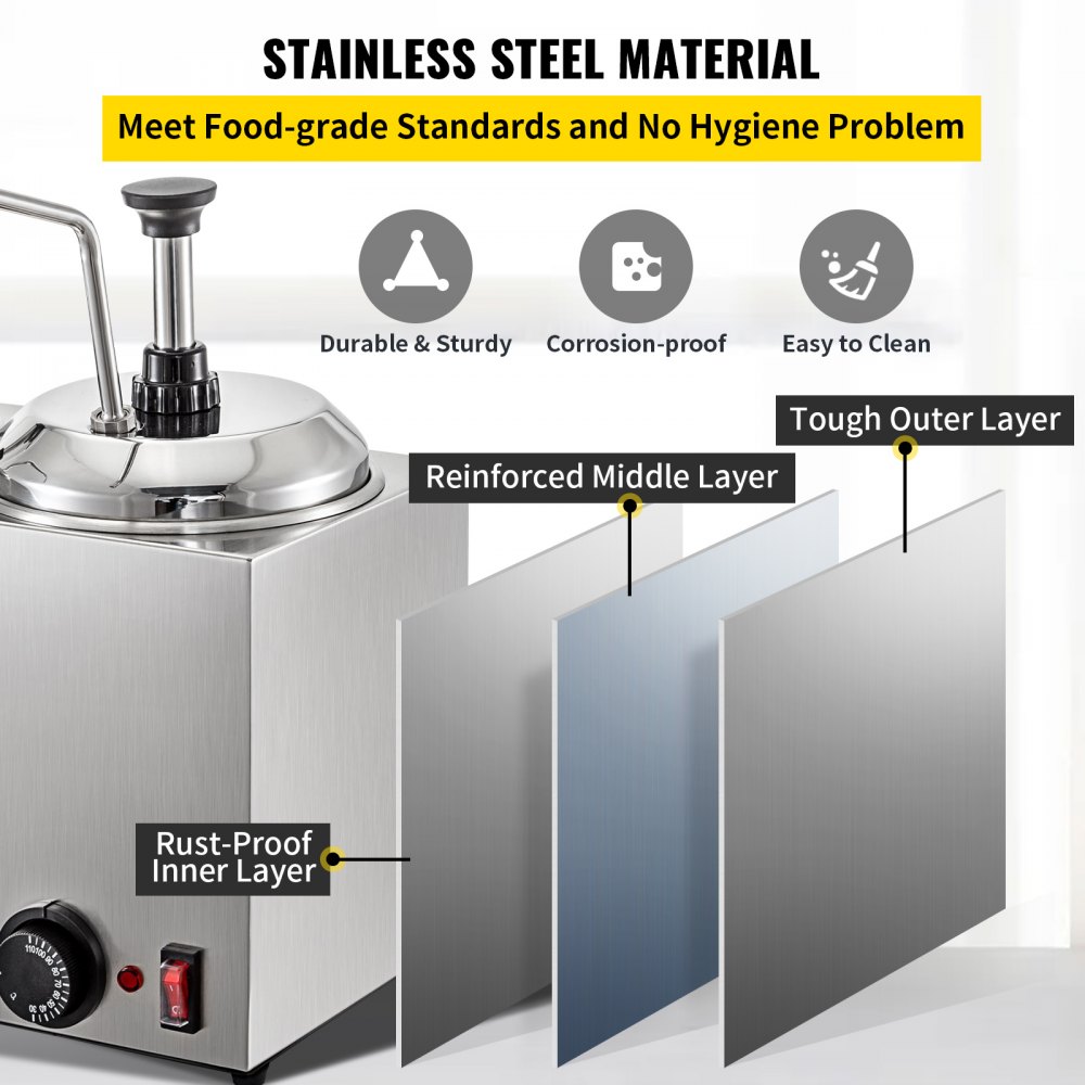 VEVOR Cheese Dispenser with Pump 5.28 Qt Capacity Hot Cheese Warmer