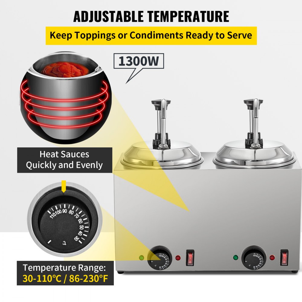 VEVOR Cheese Dispenser with Pump 5.28 Qt Capacity Hot Cheese Warmer