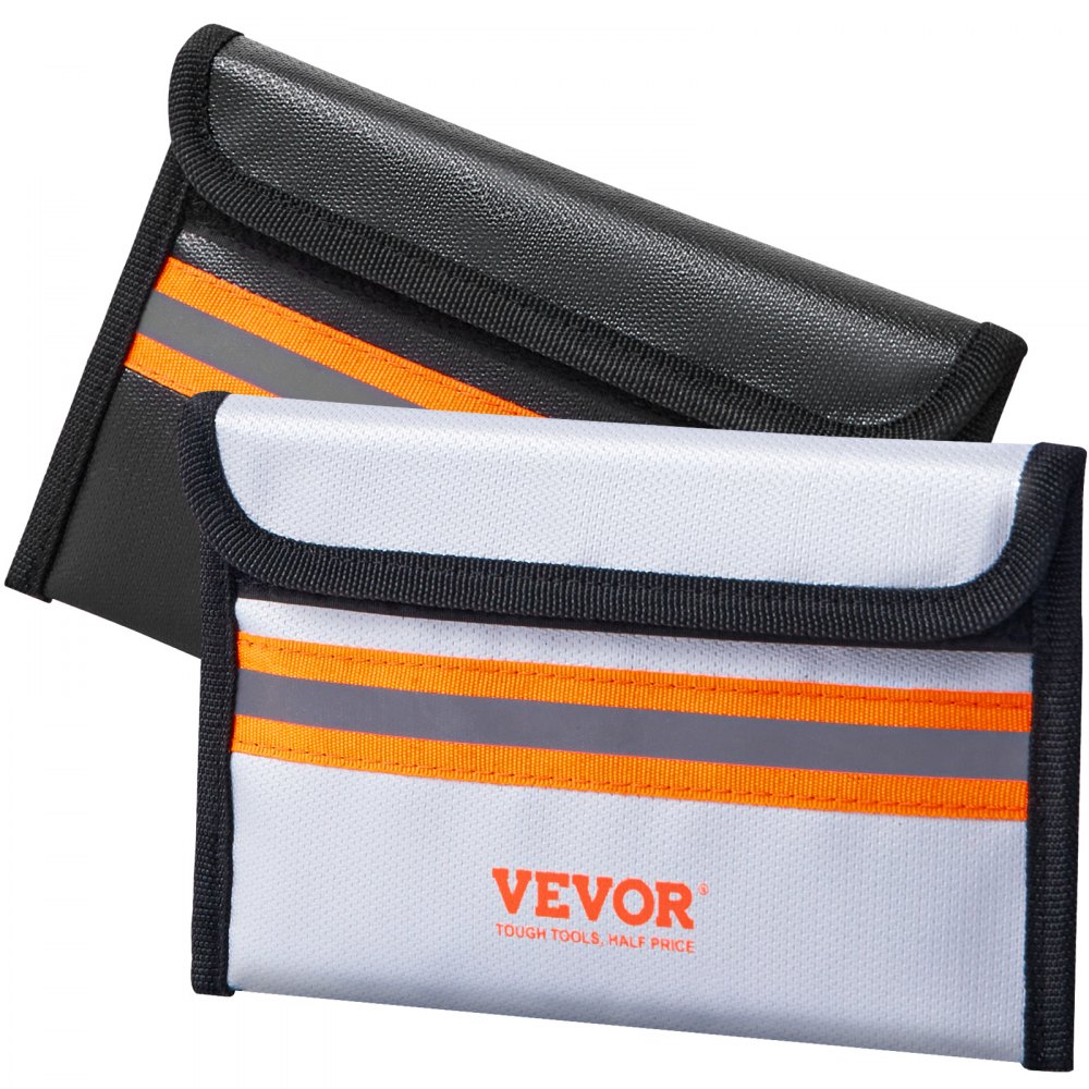 VEVOR Fireproof Document Bag – 2-Pack 8"x5" Waterproof Money Bag, Withstands 2000°F, Zipper Closure & Reflective Strip, For Passports, Cash, Jewelry & IDs