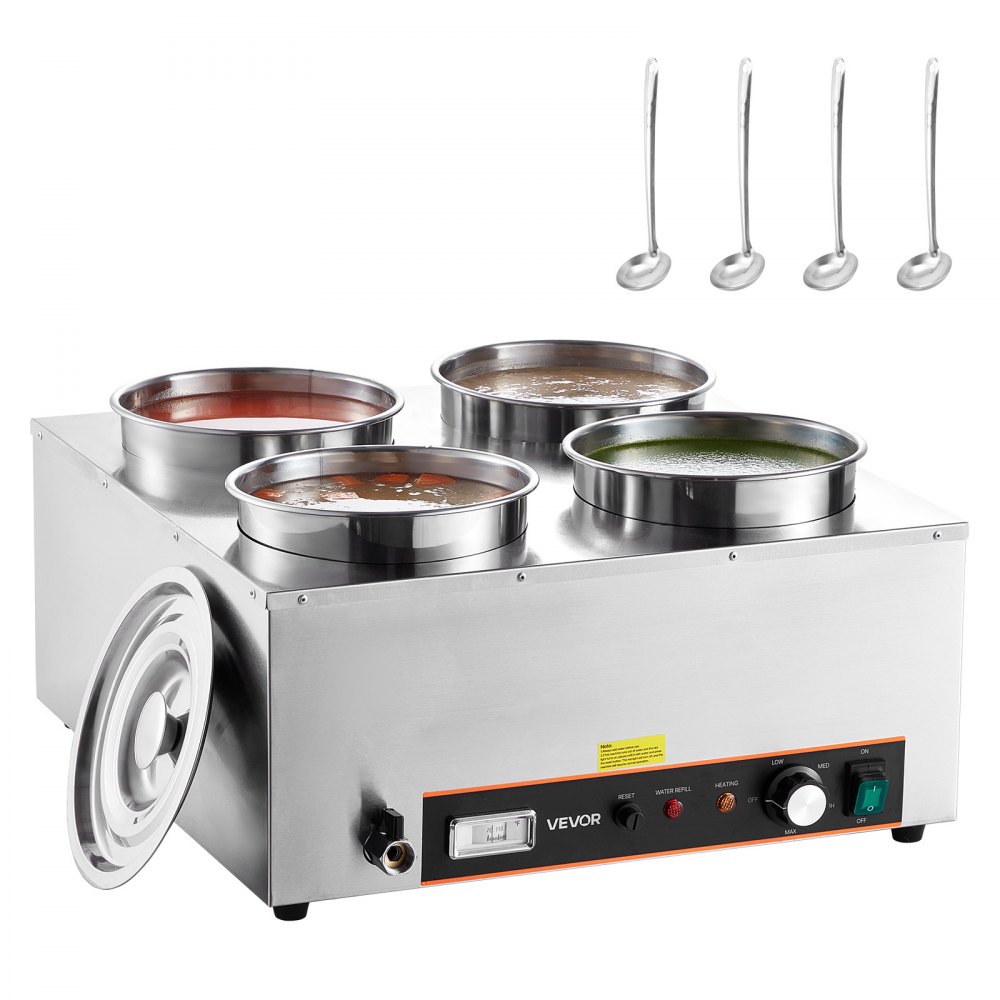 VEVOR Electric Soup Warmer, Four 6.34QT Stainless Steel Round Pot with ...