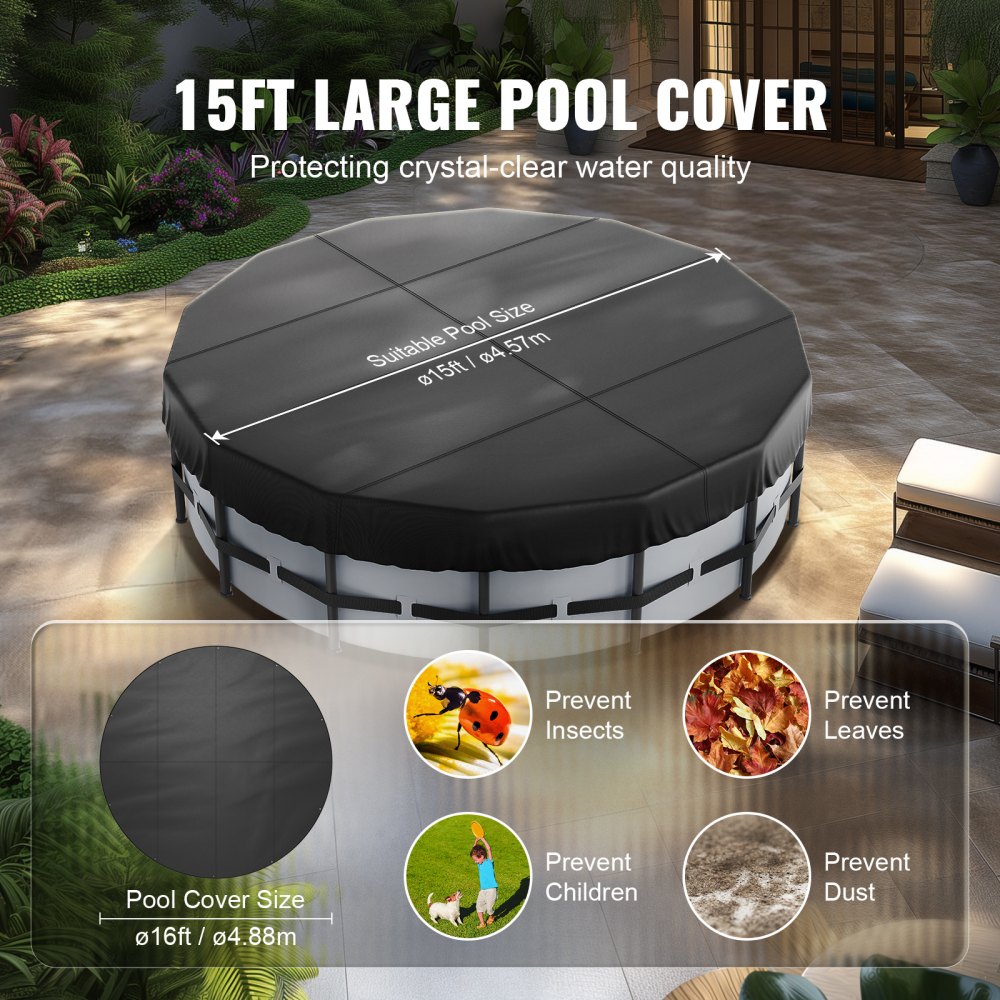 VEVOR 15 Ft Round Pool Cover, Solar Covers for Above Ground Pools