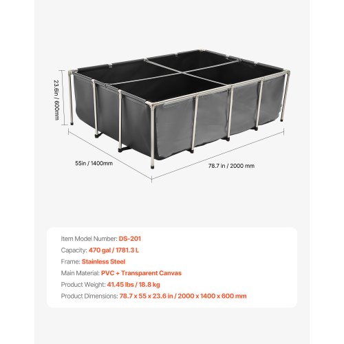 VEVOR Canvas Fish Pond, 470 Gal Above Ground Fish Pond, PVC Koi