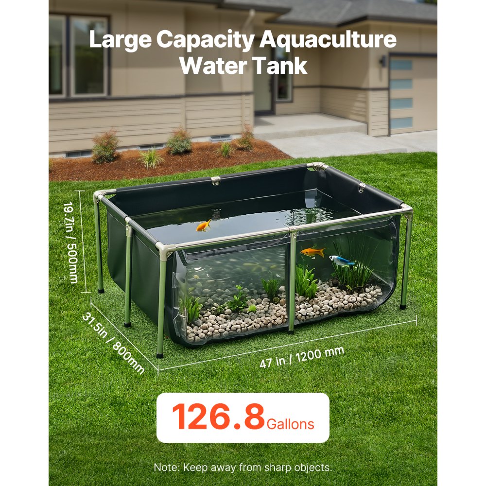 VEVOR Canvas Fish Pond, 480 L Above Ground Fish Pond, PVC Koi Tank with ...