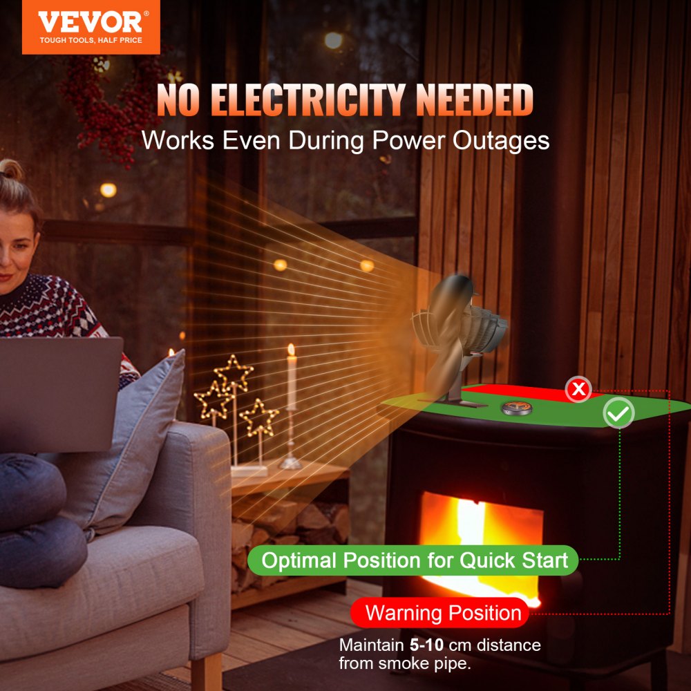 VEVOR VEVOR Wood Stove Fan Heat Powered, Quiet Fireplace Fans for Wood