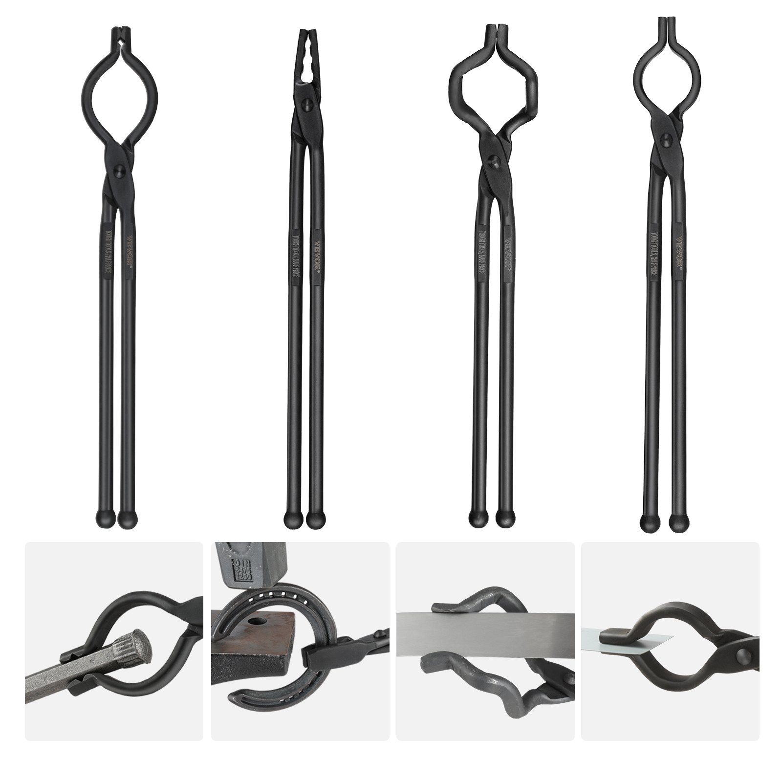 VEVOR Blacksmith Tongs, 4 PCS, V-Bit Bolt Tongs, Wolf Jaw Tongs, Z V ...