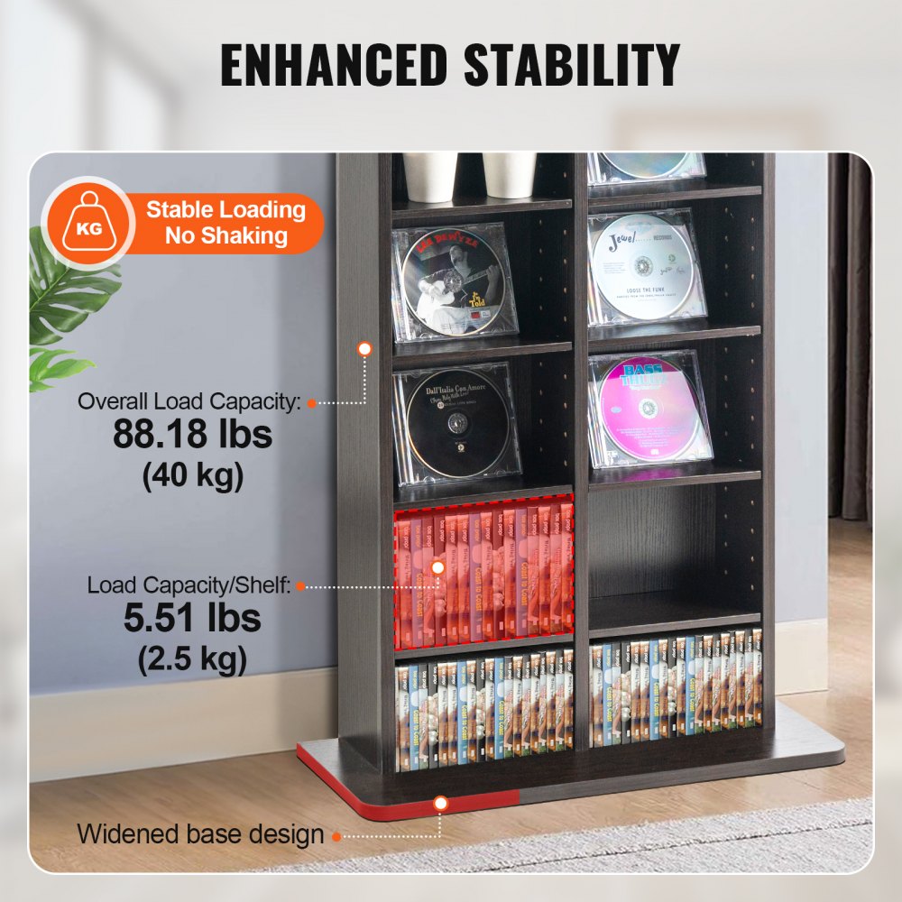 VEVOR Media Storage Cabinet, 8-Layer DVD Shelf Holds 464 CDs ...