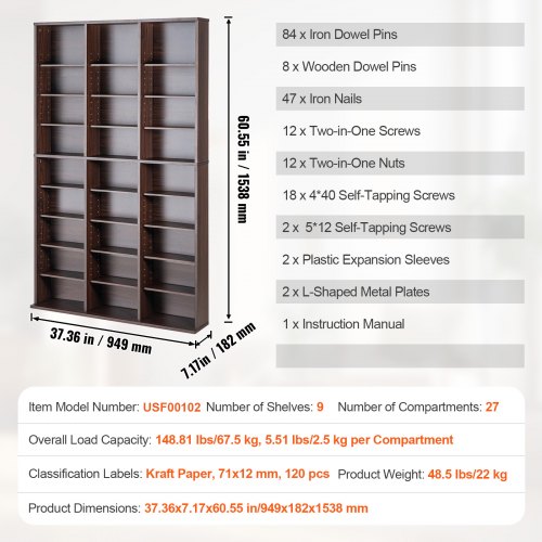 その他 Stash 35 DVD Magazine VEVOR Media Storage Cabinet, 9-layer DVD Shelf Holds up to 756 CDs