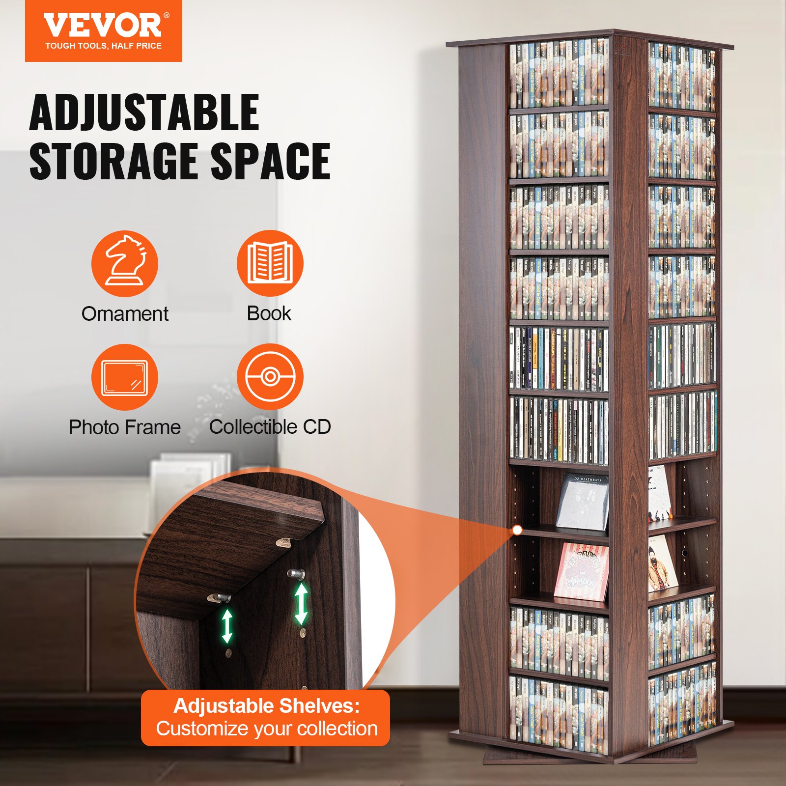 VEVOR Media Storage Cabinet, Rotating Media Tower, Holds up to 1040 CDs ...