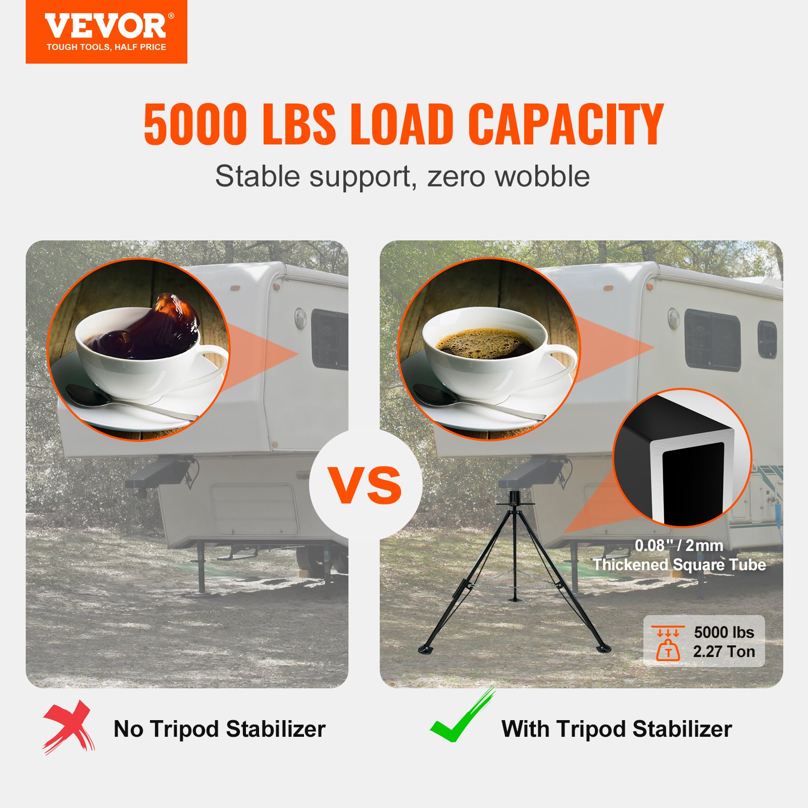 VEVOR 5th Wheel Tripod Stabilizer, 5000 LBS Load Capacity Tripod Fifth