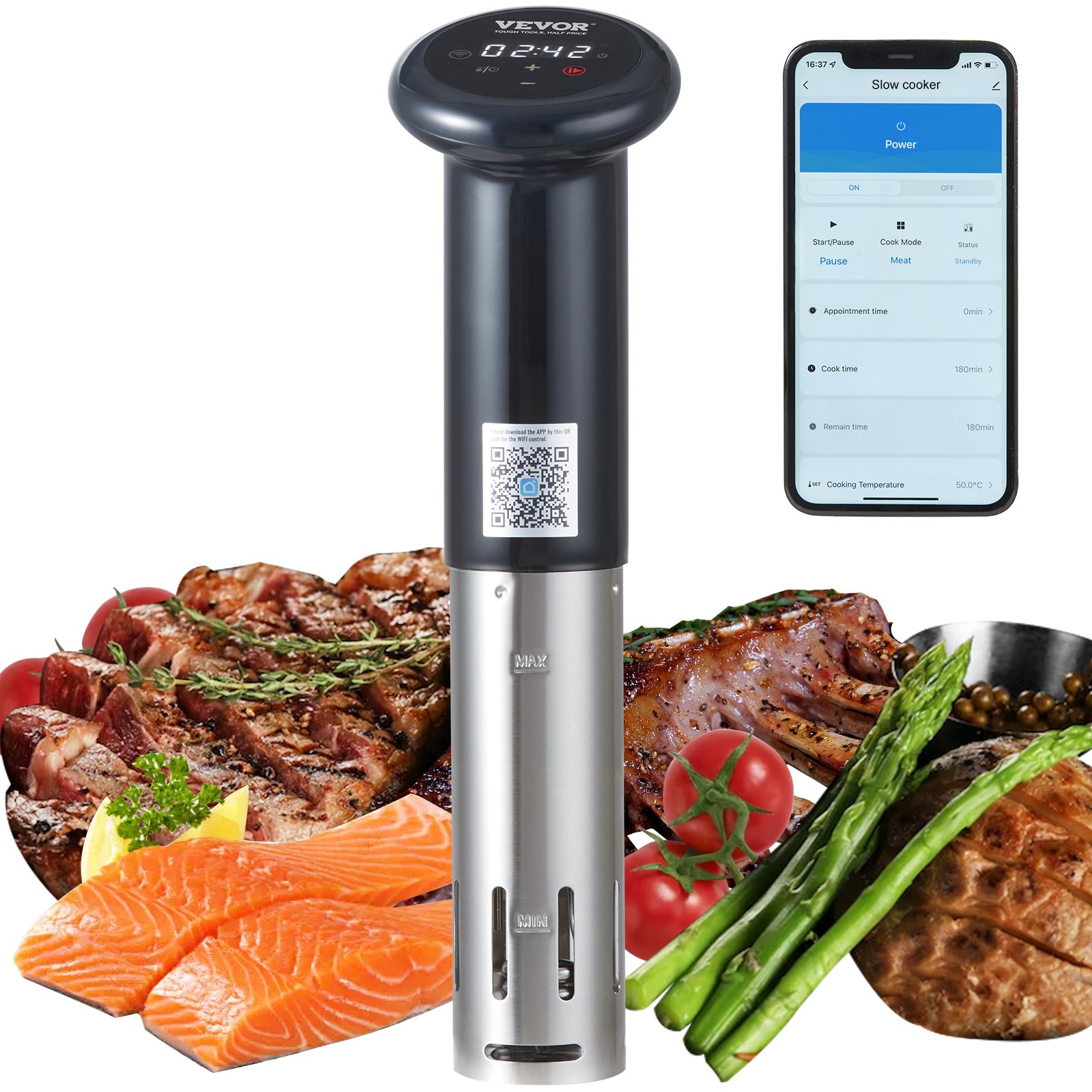 VEVOR Sous Vide Machine, Bluetooth Wi-Fi Connect App Control Sous Vide ...