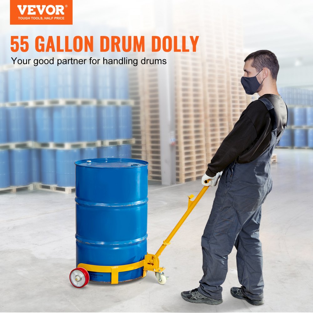 VEVOR 250L Drum Dolly, 544 kg Load Capacity, Barrel Dolly Cart Drum ...