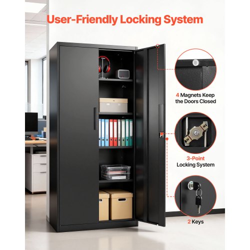 VEVOR Metal Storage Cabinet, 68.9 in Lockable Steel Garage Cabinet