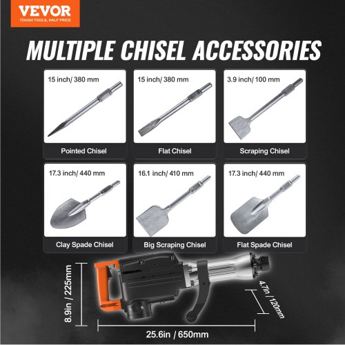 VEVOR Demolition Jack Hammer, 1350 BPM Concrete Breaker 6pcs VEVOR Demolition Jack Hammer, 1350 BPM Concrete Breaker 6pcs